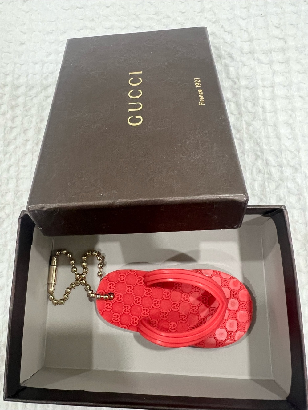 Gucci Red Flip-Flop Keychain with Gold Chain